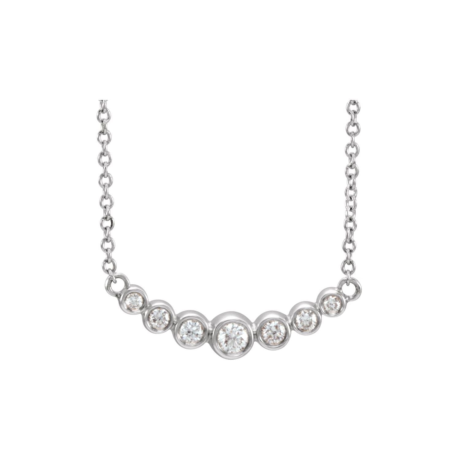 14K White Gold graduated bezel line diamond necklace — 1/5 ct natural diamonds on an included 16-18" chain
