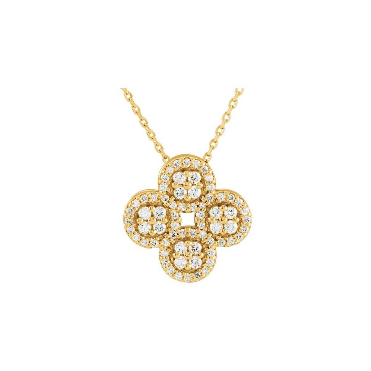 14K Yellow Gold clover diamond necklace — 1/2 ct natural diamonds on an included 18" chain