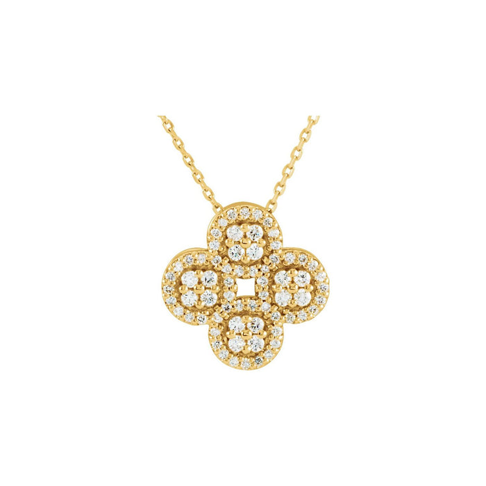14K Yellow Gold clover diamond necklace — 1/2 ct natural diamonds on an included 18" chain