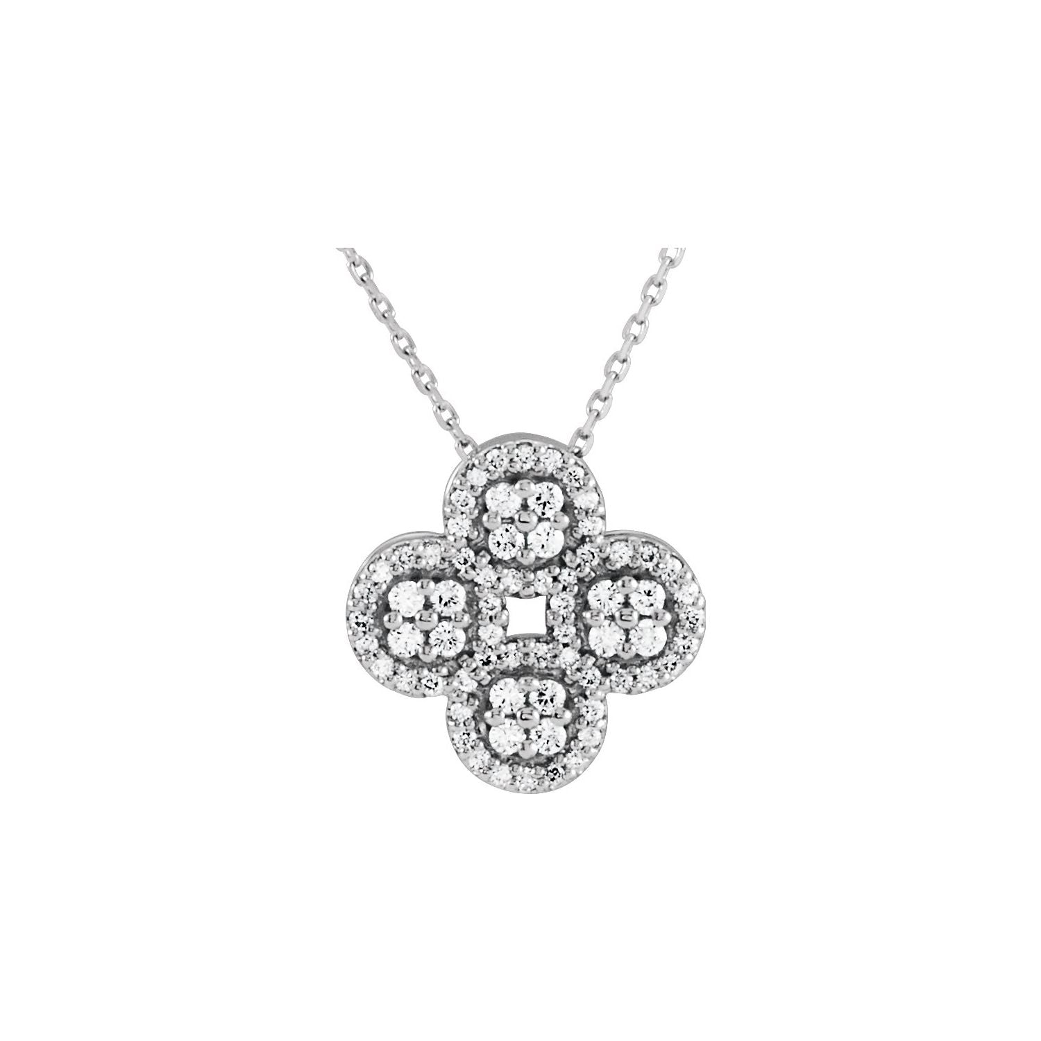 14K White Gold 1/2 ct natural diamond clover pendant necklace