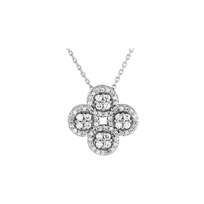 14K White Gold 1/2 ct natural diamond clover pendant necklace