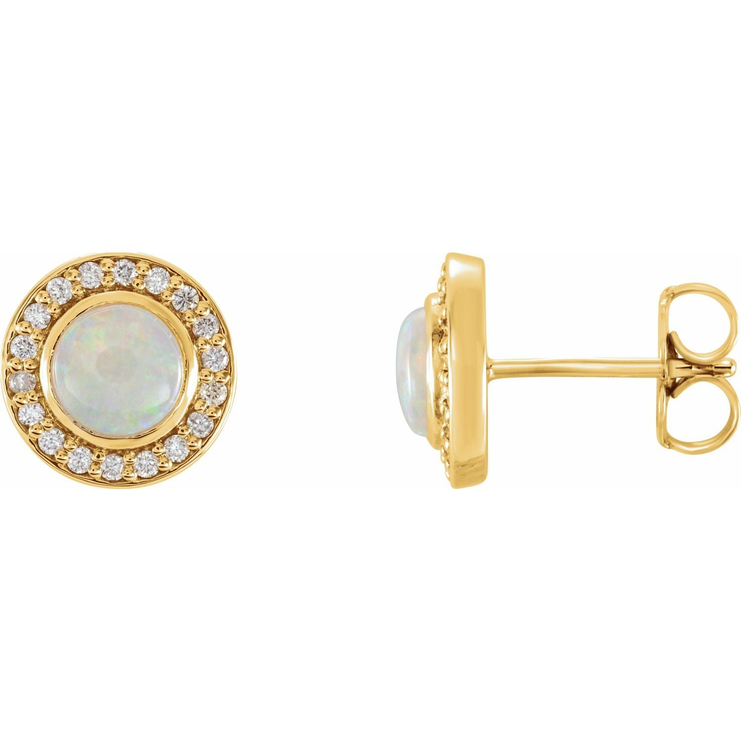 October Opal Round Diamond Halo Earrings (1/6 ct tw) in 14k Yellow Gold