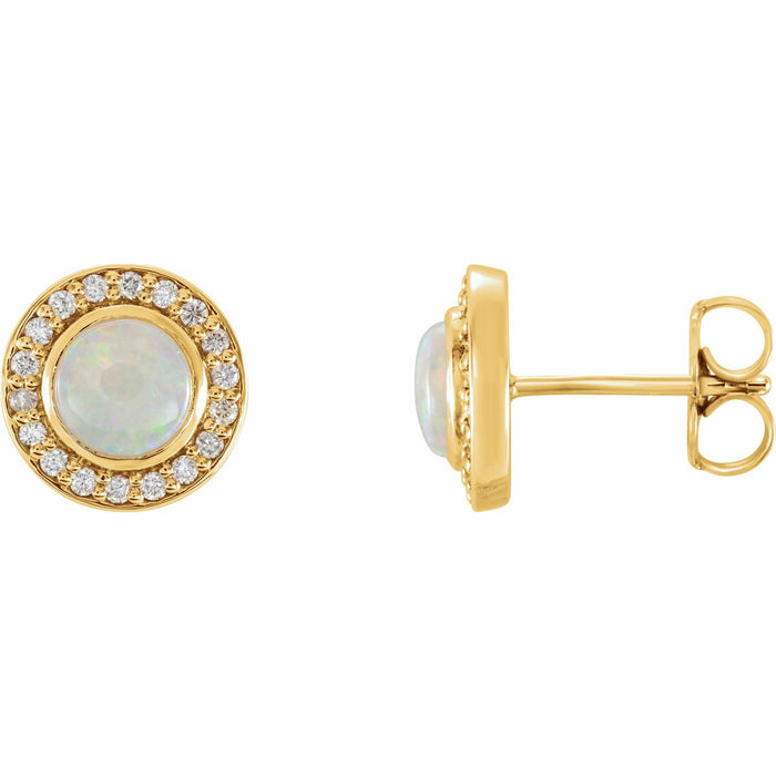 October Opal Round Diamond Halo Earrings (1/6 ct tw) in 14k Yellow Gold