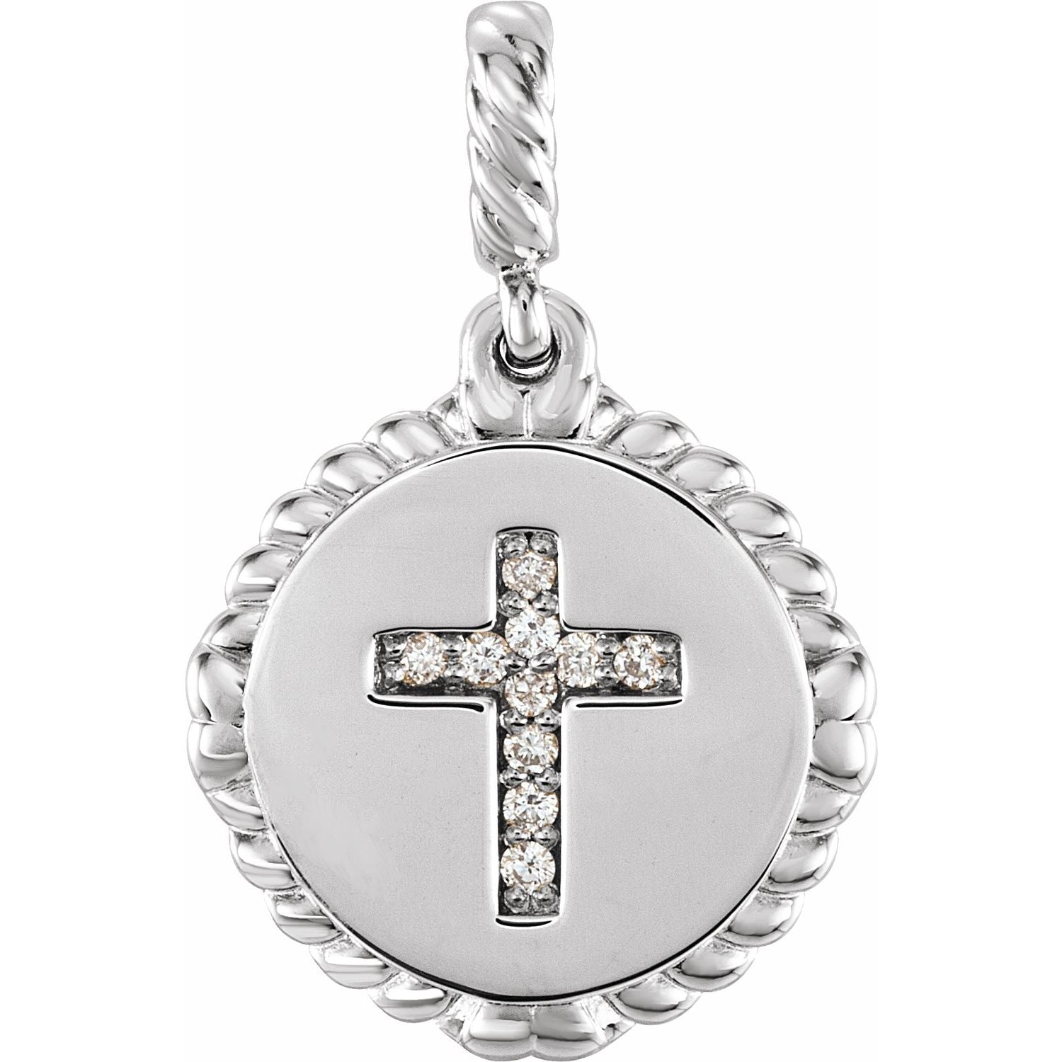 Diamond Rope Gold Cross Necklace in 14K White Gold