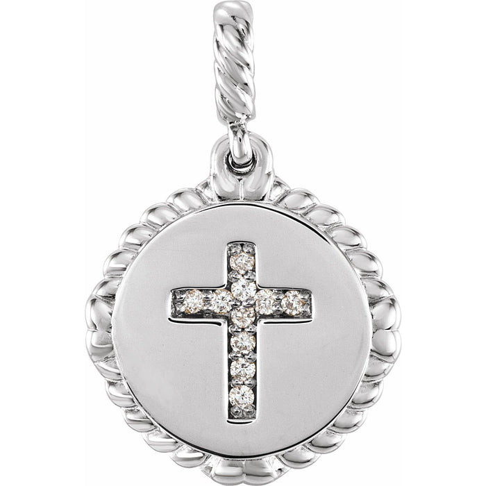Diamond Rope Gold Cross Necklace in 14K White Gold