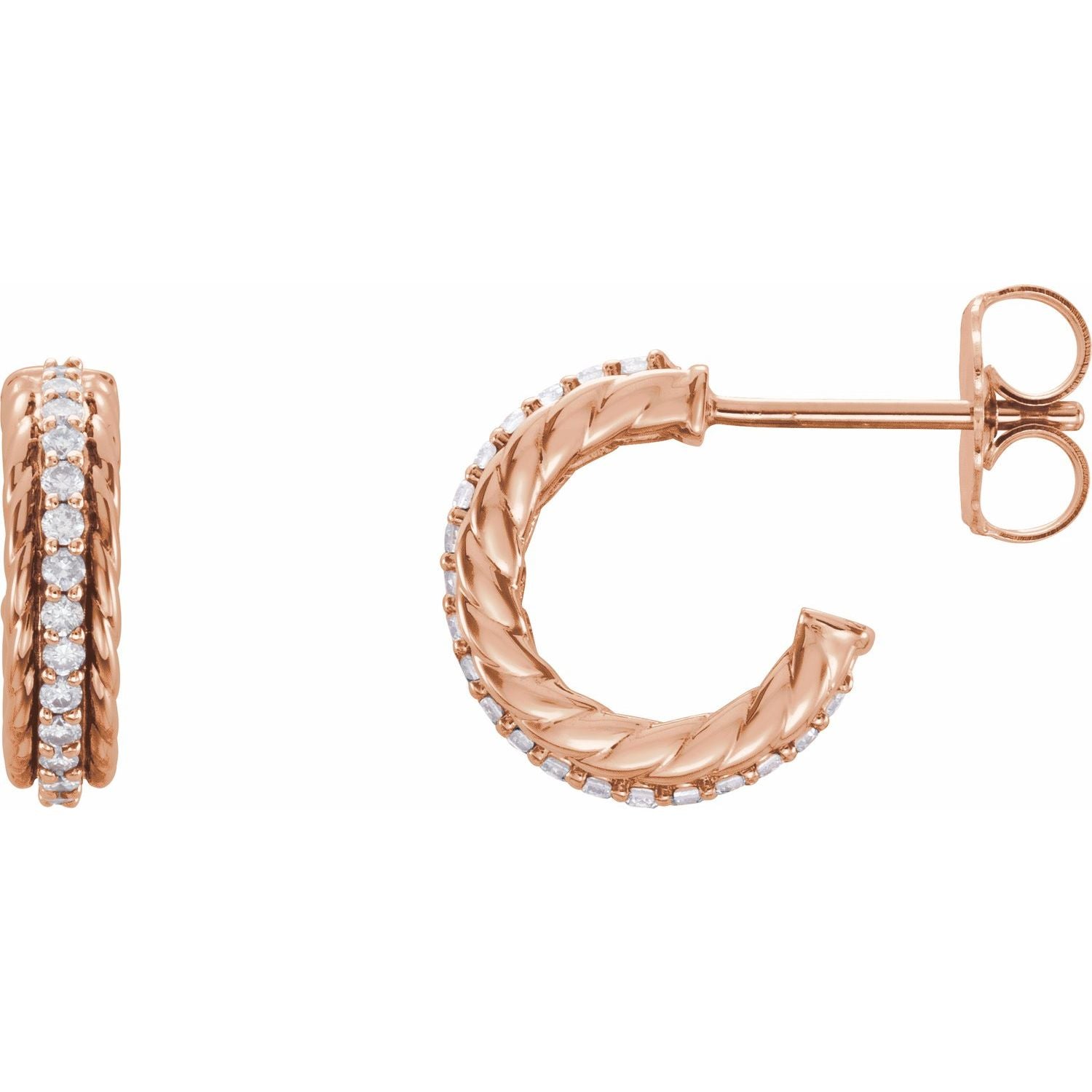 1/5 ct Natural Diamond Rope Hoop Earrings in 14K Rose Gold