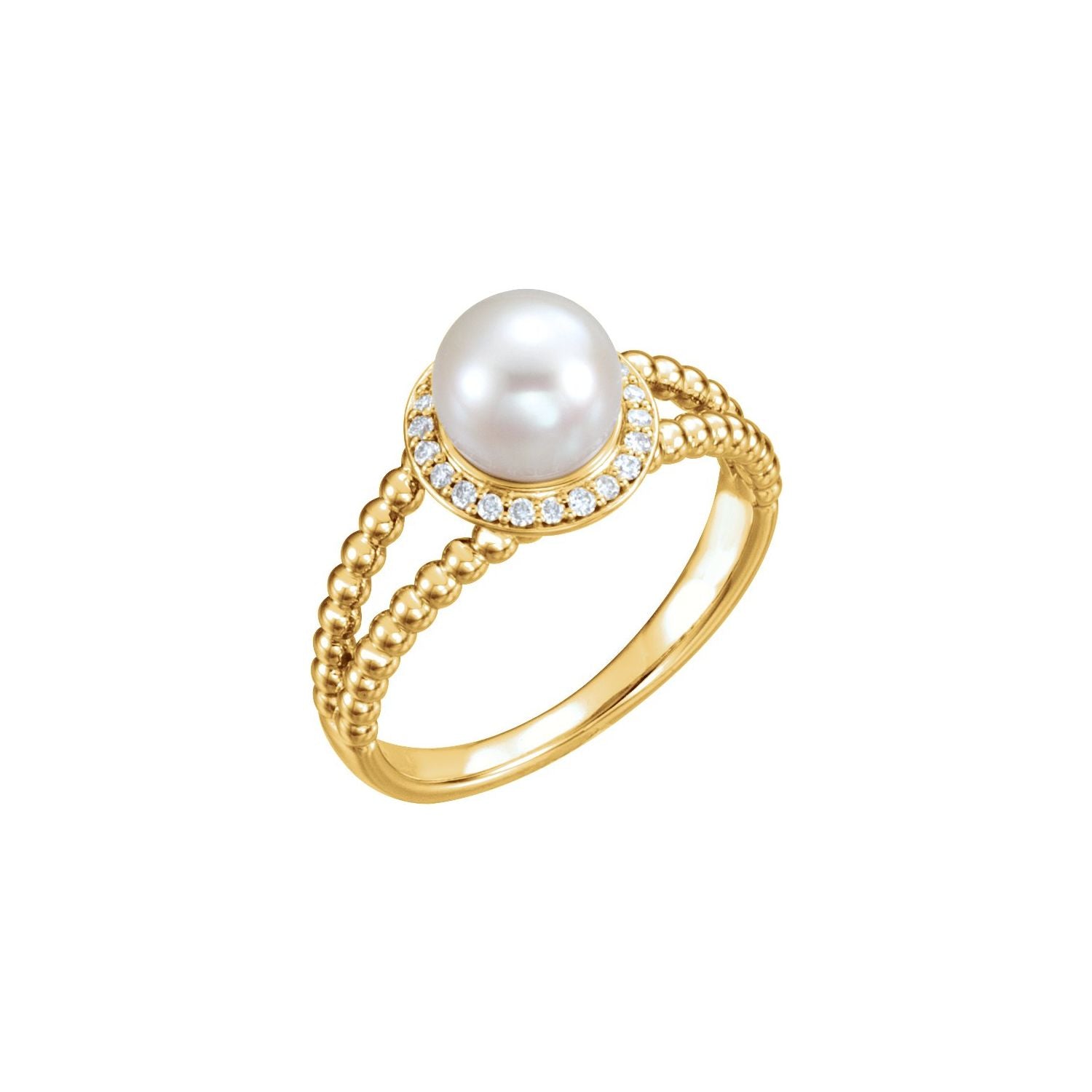 Cultured Pearl & Diamond Halo Ring in 14K Yellow Gold
