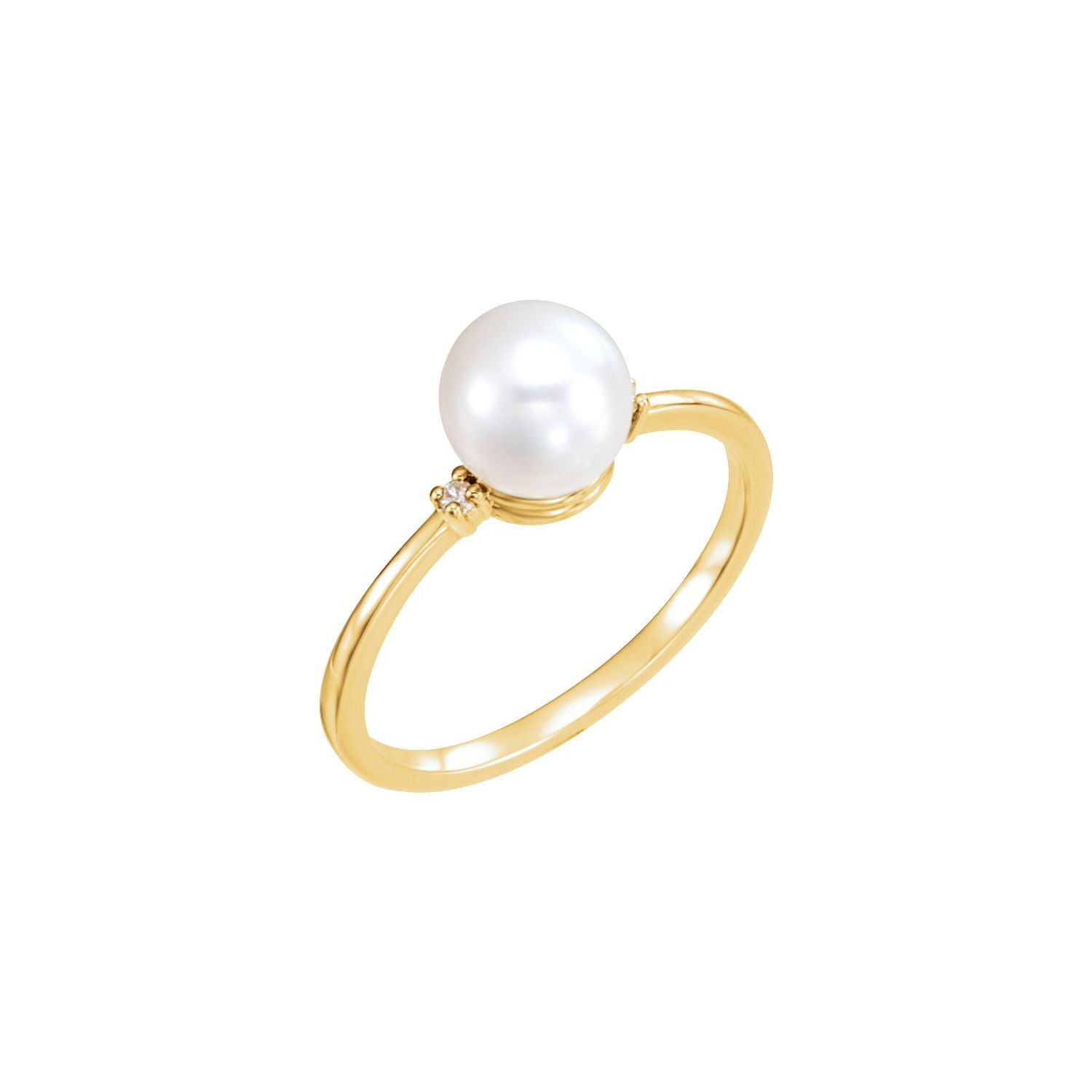 Cultured Pearl & Diamond Accent Ring in 14K Yellow Gold