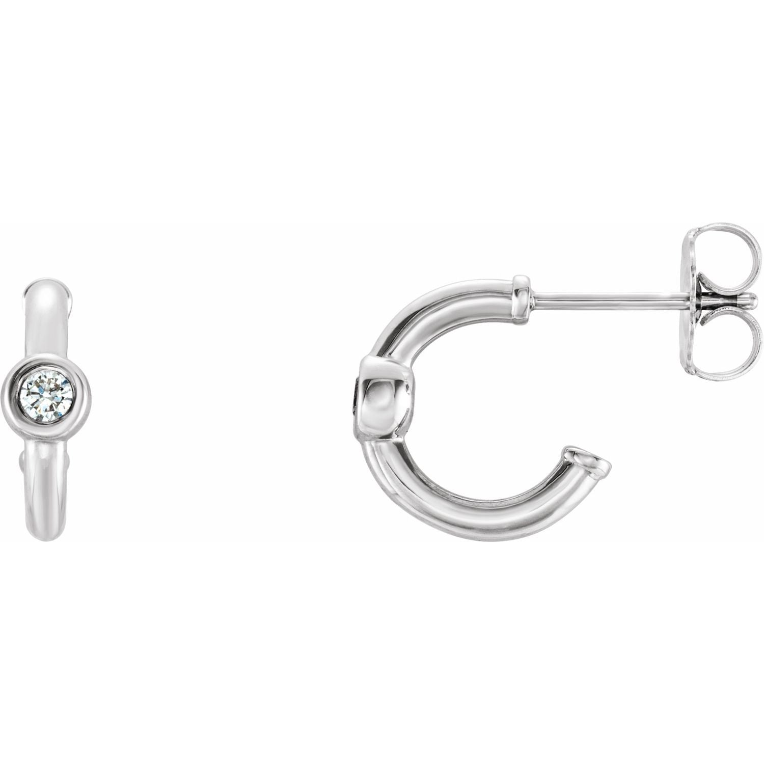 14K White Gold diamond huggie earrings