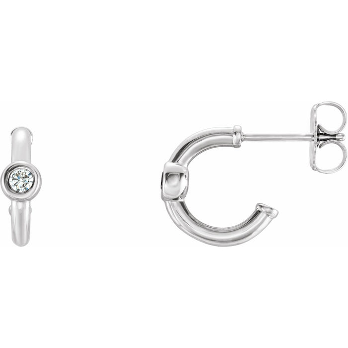 14K White Gold diamond huggie earrings