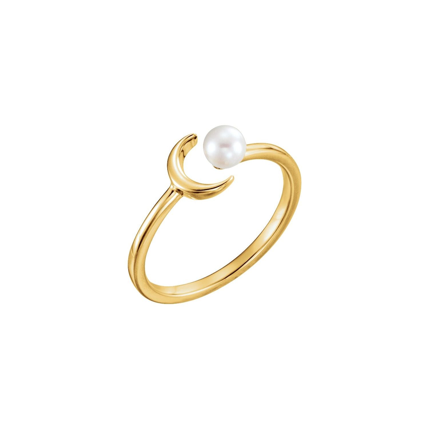 Cultured Pearl Crescent Moon Ring in 14K Yellow Gold