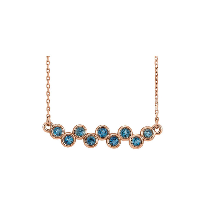 March Aquamarine Bezel Bar Birthstone Necklace in 14K Rose Gold