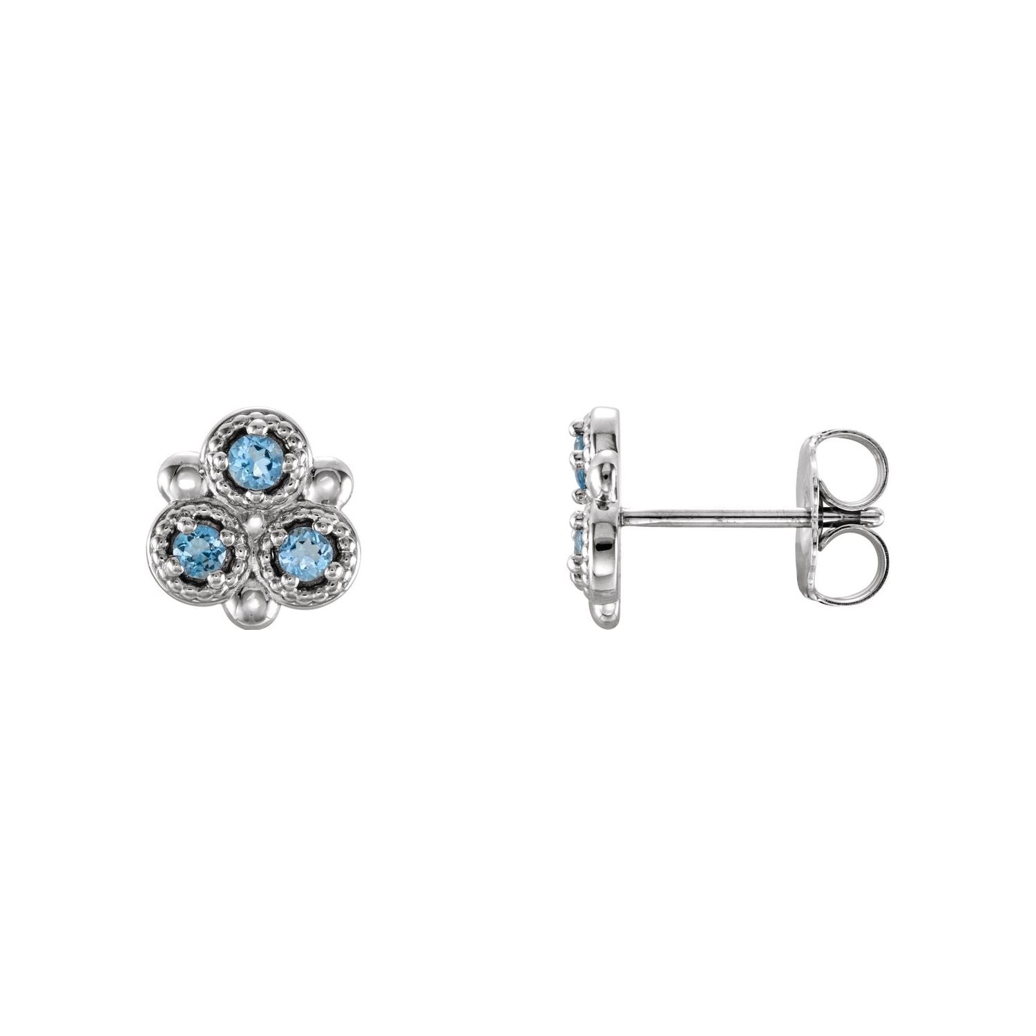 14K White Gold natural aquamarine round earrings
