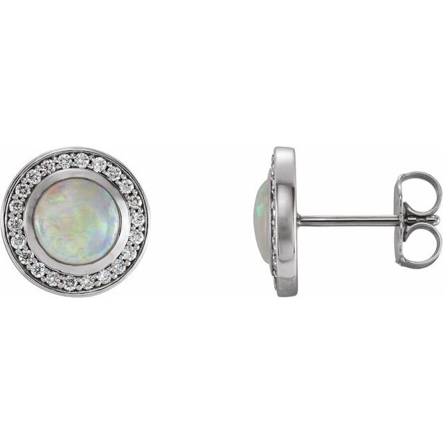 october opal round diamond halo earrings in 14k white gold