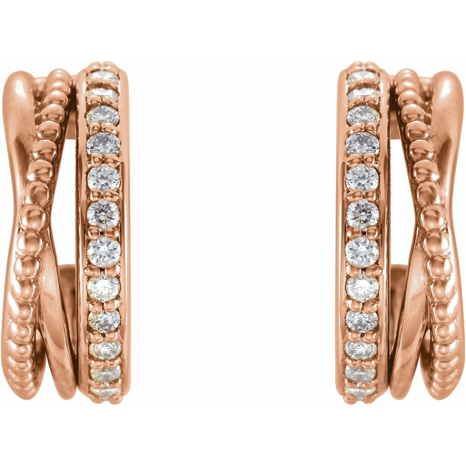 1/5 ct Natural Diamond Modern Hoop Earrings in 14K Rose Gold