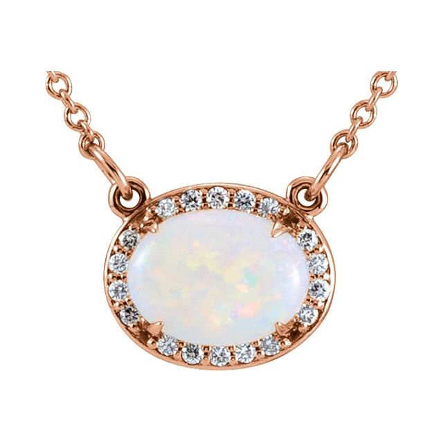 october opal oval diamond-halo necklace in 14k rose gold