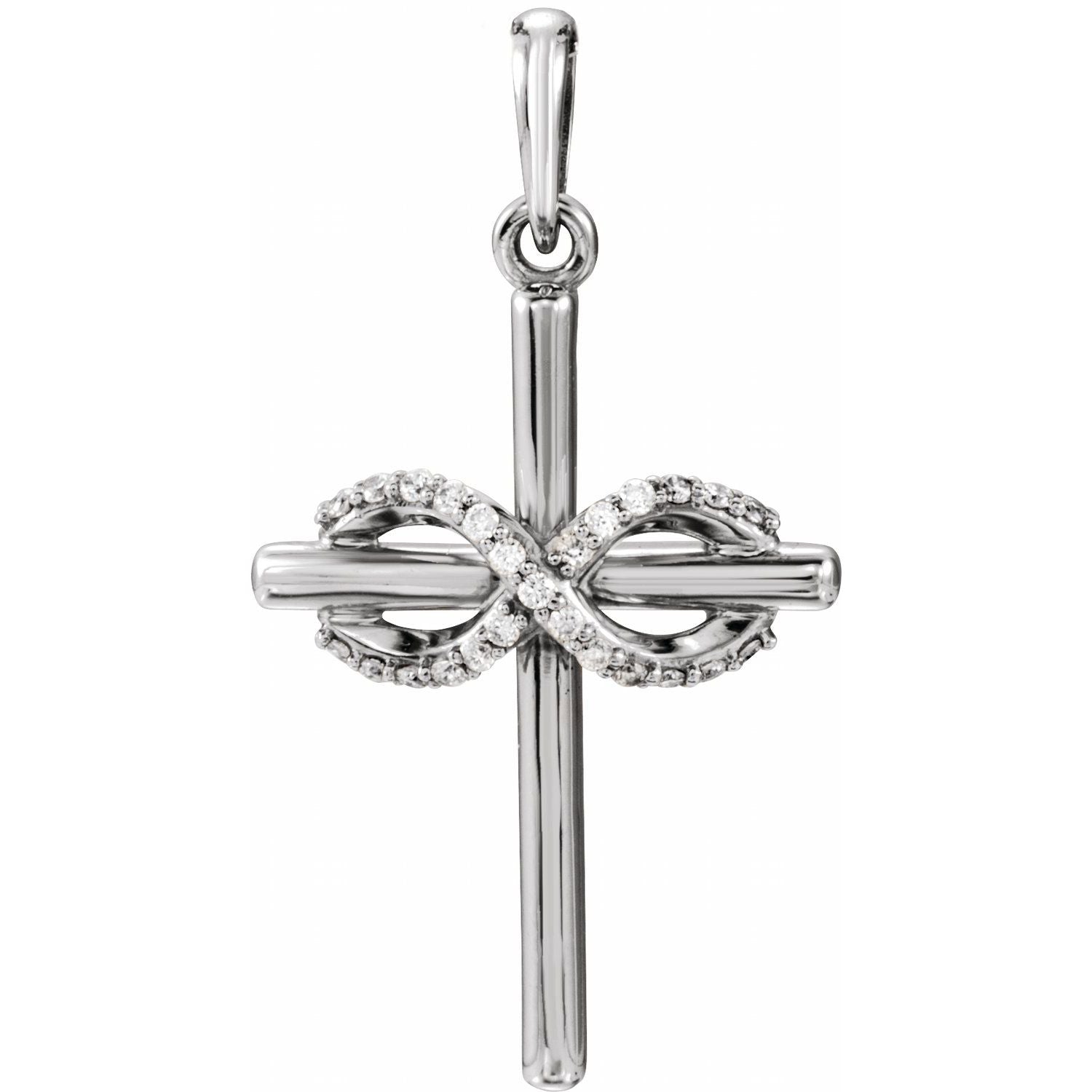 Diamond Infinity Gold Cross Necklace in 14K White Gold