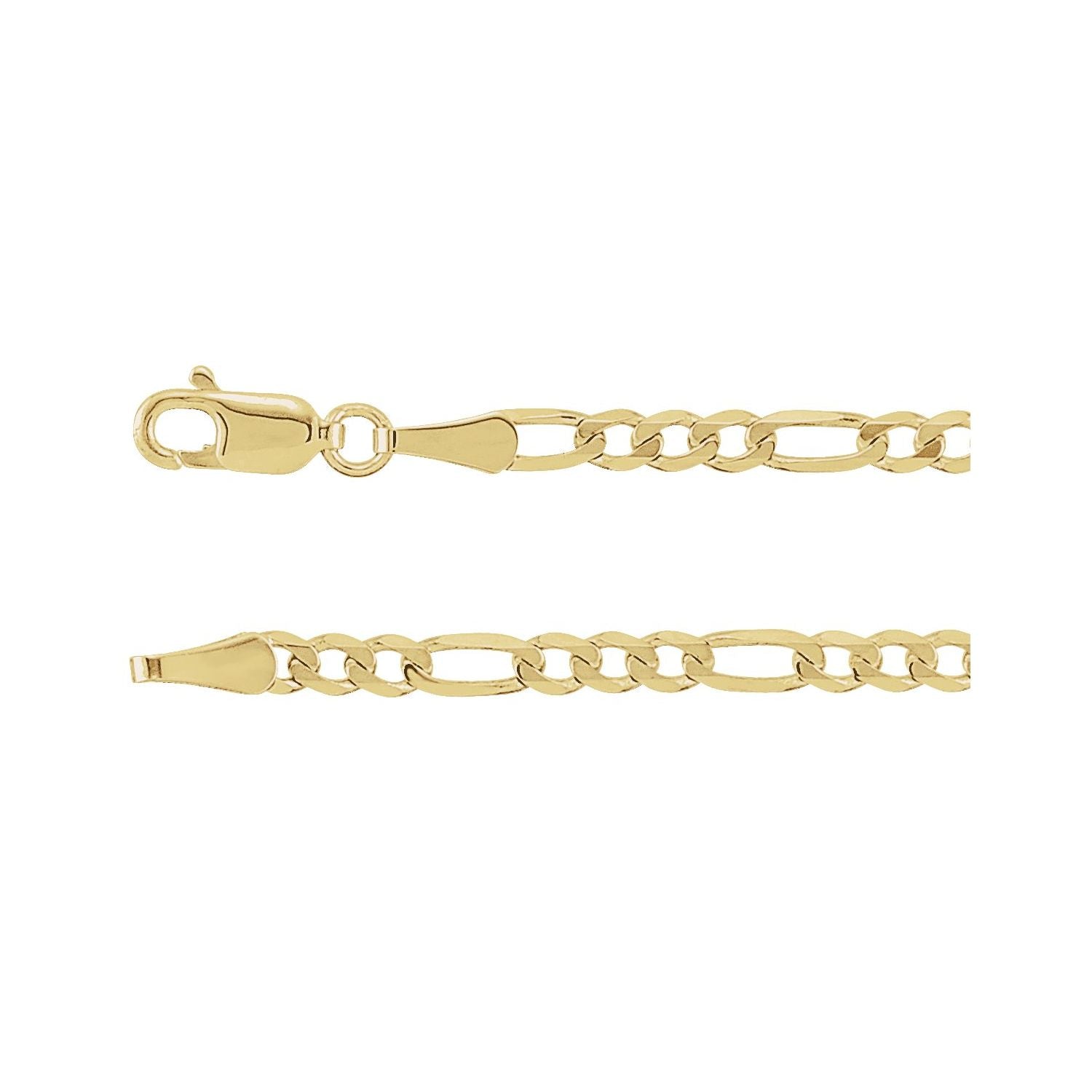 3mm figaro chain necklace in 14k yellow gold