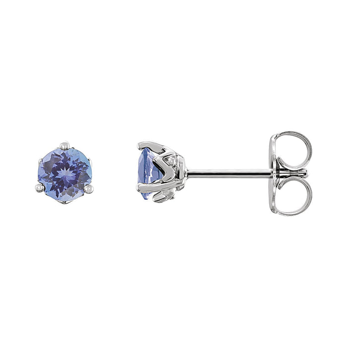 4 mm Round Tanzanite Stud Earrings in 14K White Gold