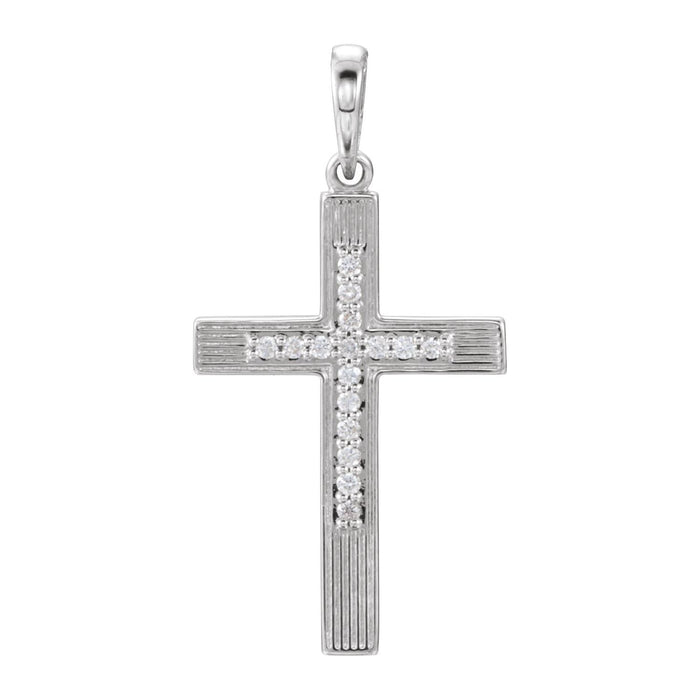 Milgrain Diamond Gold Cross Necklace in 14K White Gold