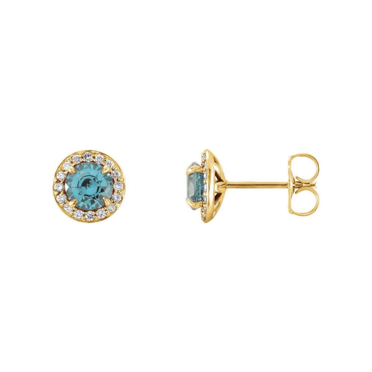 14K Yellow Gold natural aquamarine round earrings