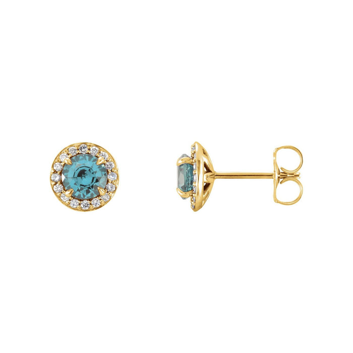 14K Yellow Gold natural aquamarine round earrings