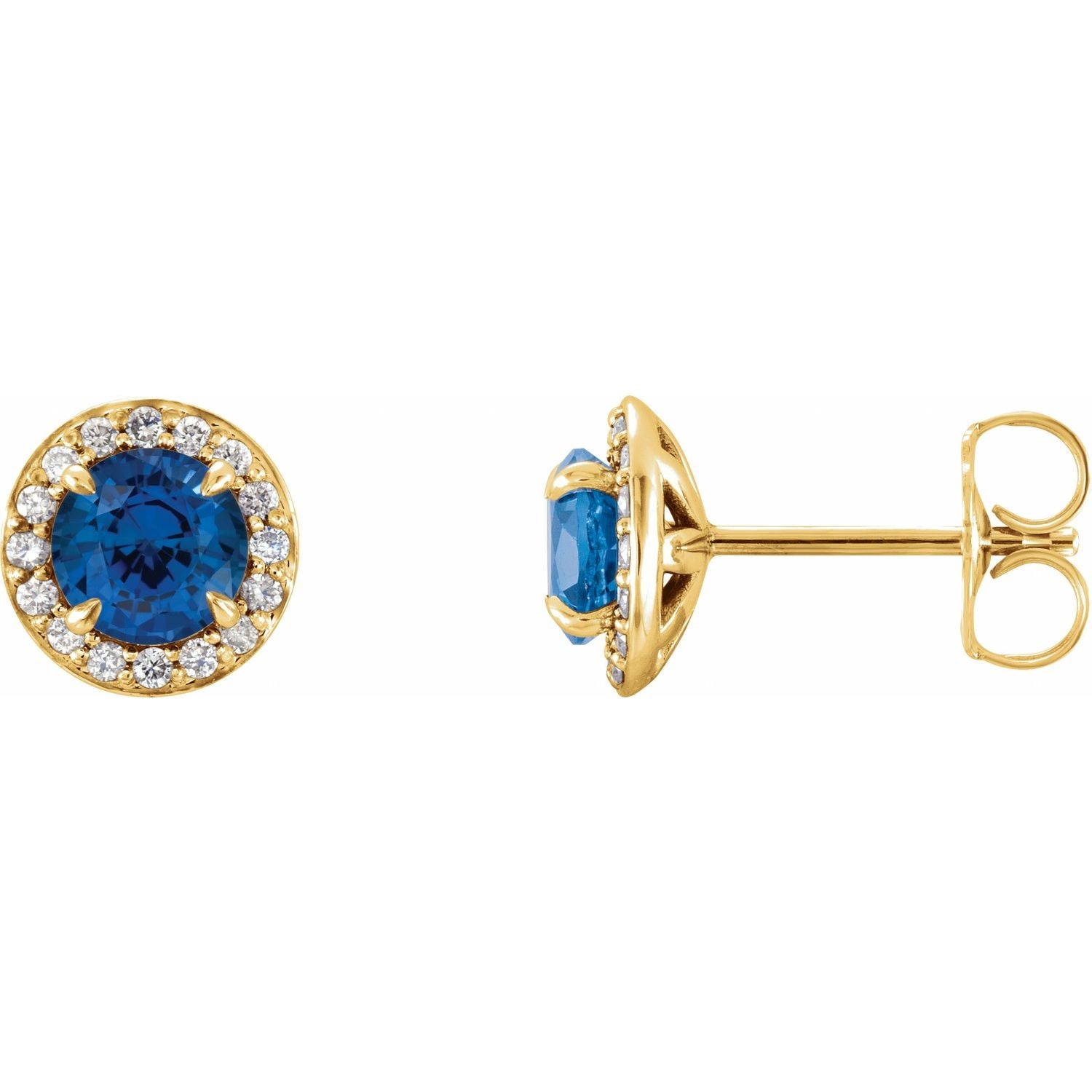 September Sapphire Round Diamond Earrings (1/8 ct tw) in 14k Yellow Gold