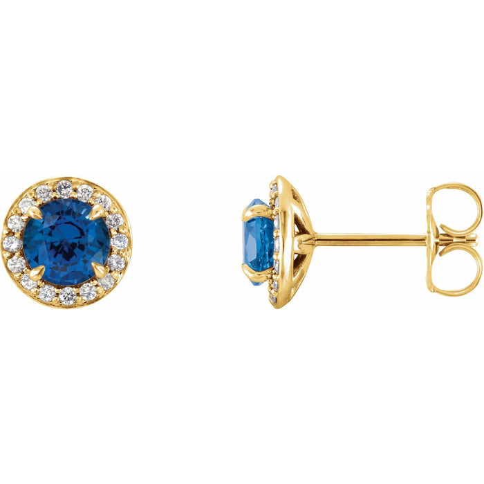 September Sapphire Round Diamond Earrings (1/8 ct tw) in 14k Yellow Gold
