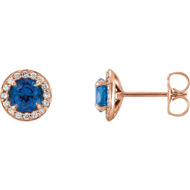september sapphire round diamond earrings in 14k rose gold
