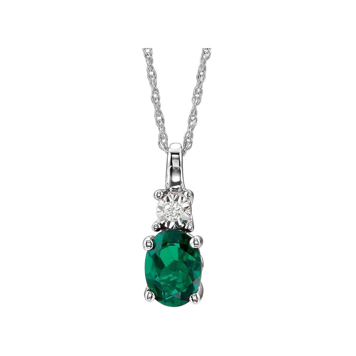 Oval Emerald & Diamond Necklace 14k White Gold 18" (0.02 ctw) in 14K White Gold
