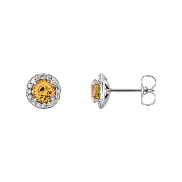14K White Gold natural citrine round earrings