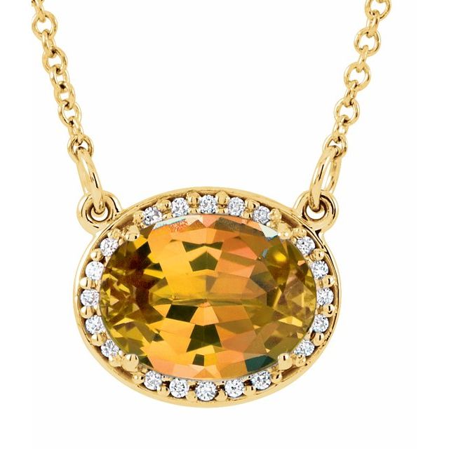 november citrine oval diamond-halo necklace in 14k yellow gold