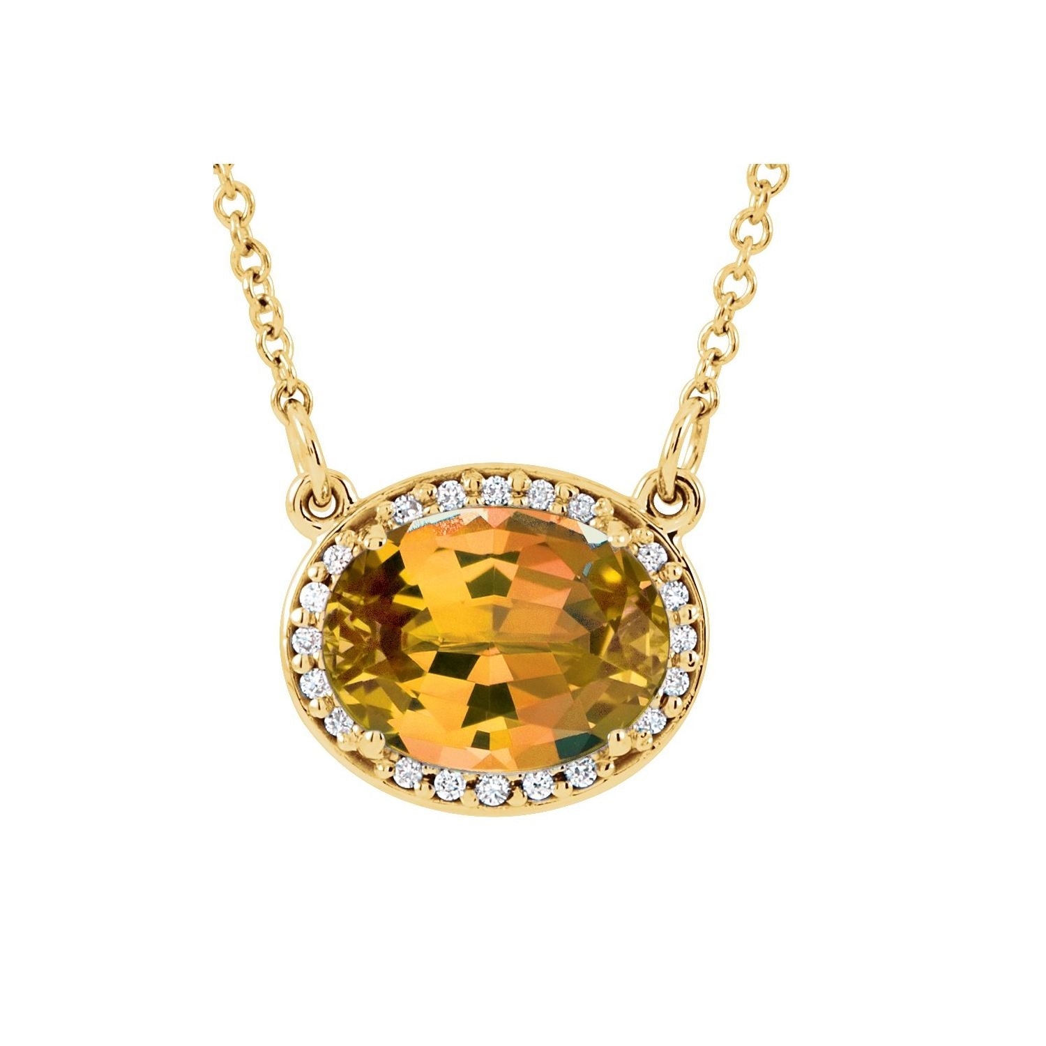 Citrine Oval birthstone necklace in 14K Yellow Gold