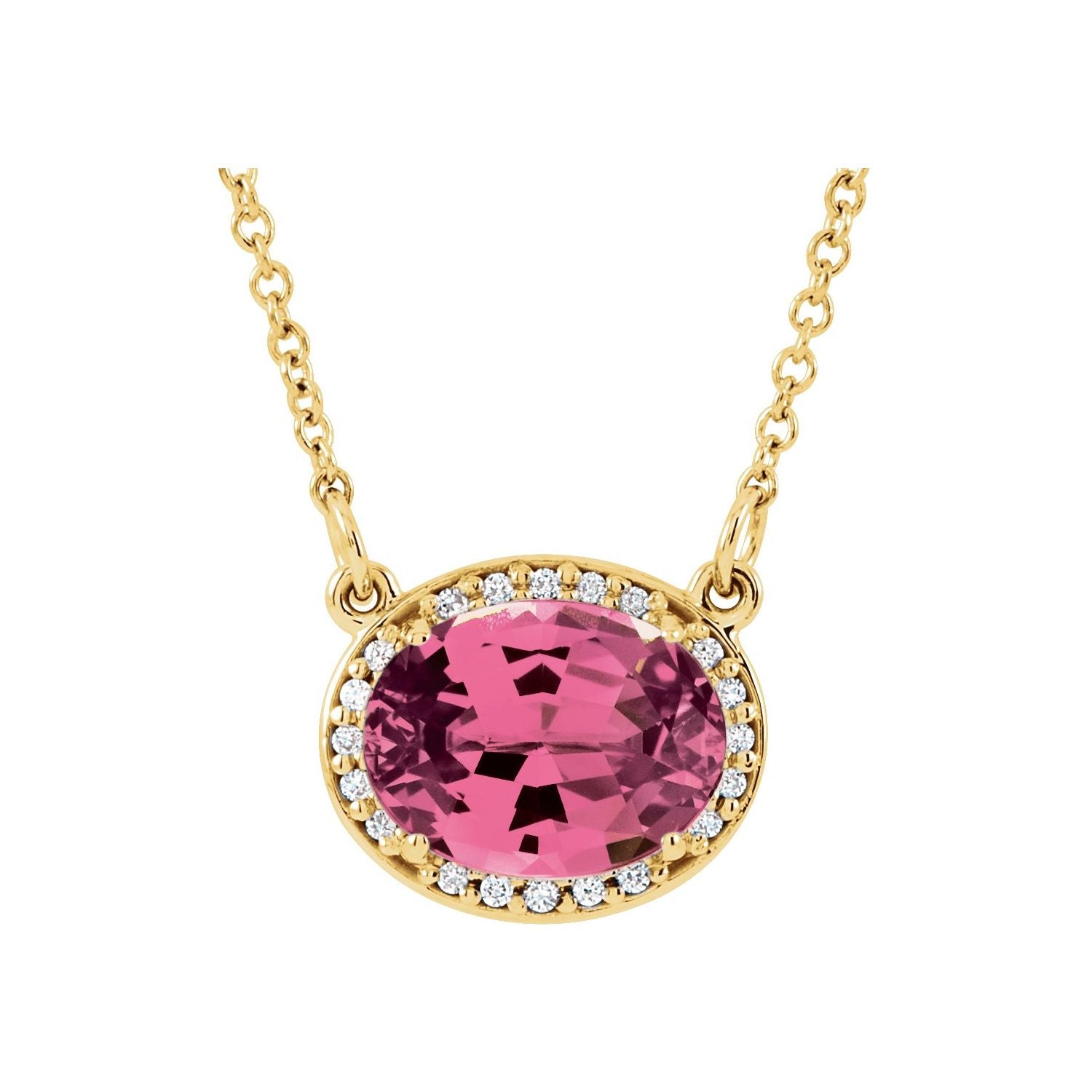 Pink Tourmaline Oval birthstone necklace in 14K Yellow Gold