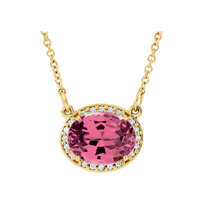 Pink Tourmaline Oval birthstone necklace in 14K Yellow Gold