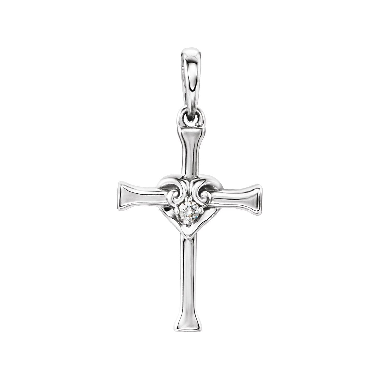 Diamond Cross & Heart Gold Necklace in 14K White Gold
