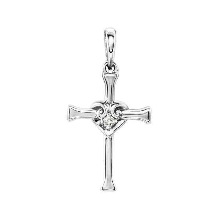 Diamond Cross & Heart Gold Necklace in 14K White Gold