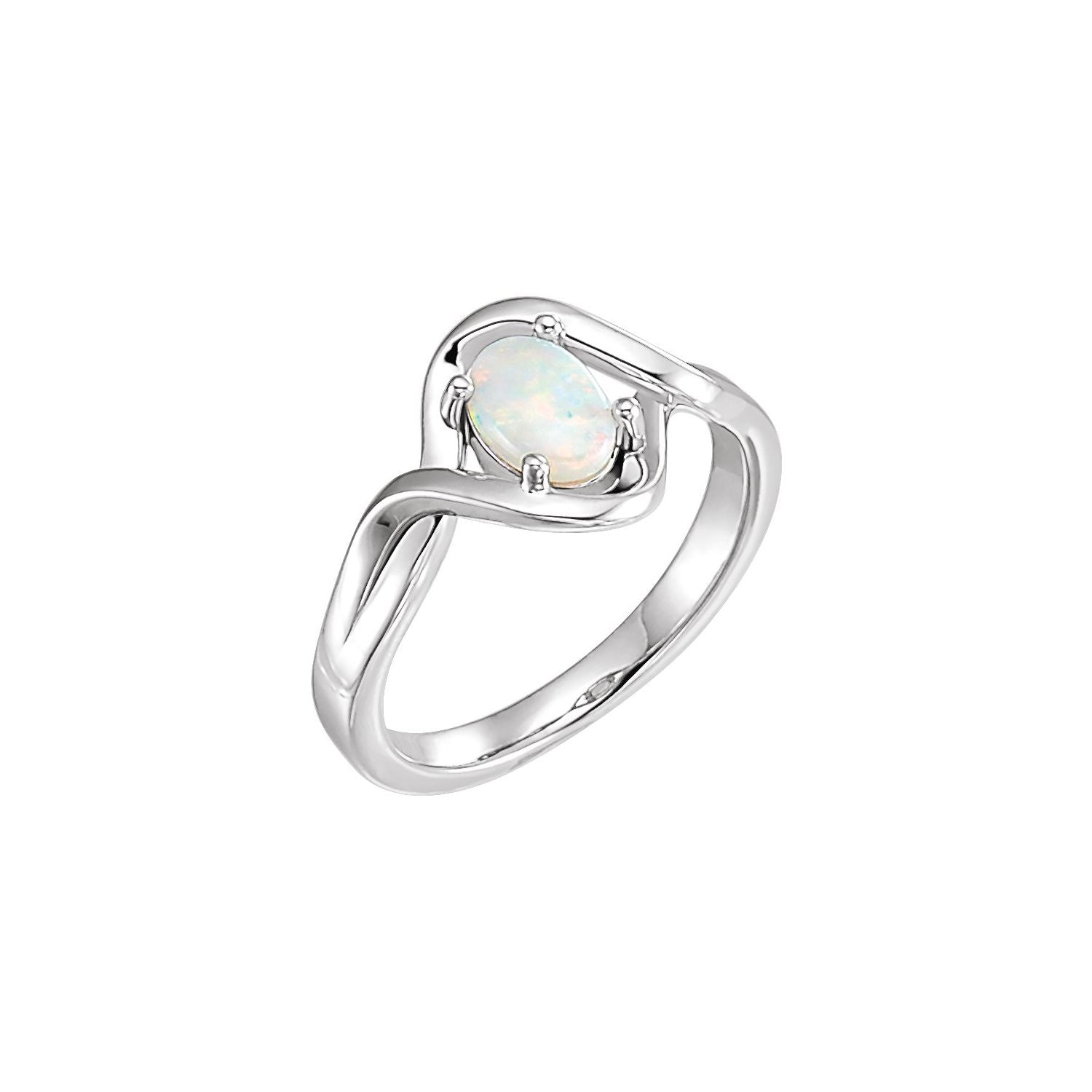 Art Deco Opal Hexagon Ring in 14K White Gold - natural opal
