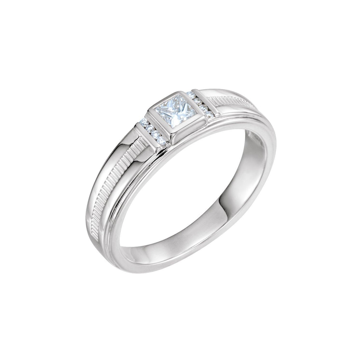 Princess-Cut Right-Hand Natural Diamond Ring in 14K White Gold