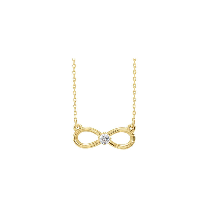14K Yellow Gold infinity diamond necklace — 1/10 ct natural diamonds on an included 16-18" chain
