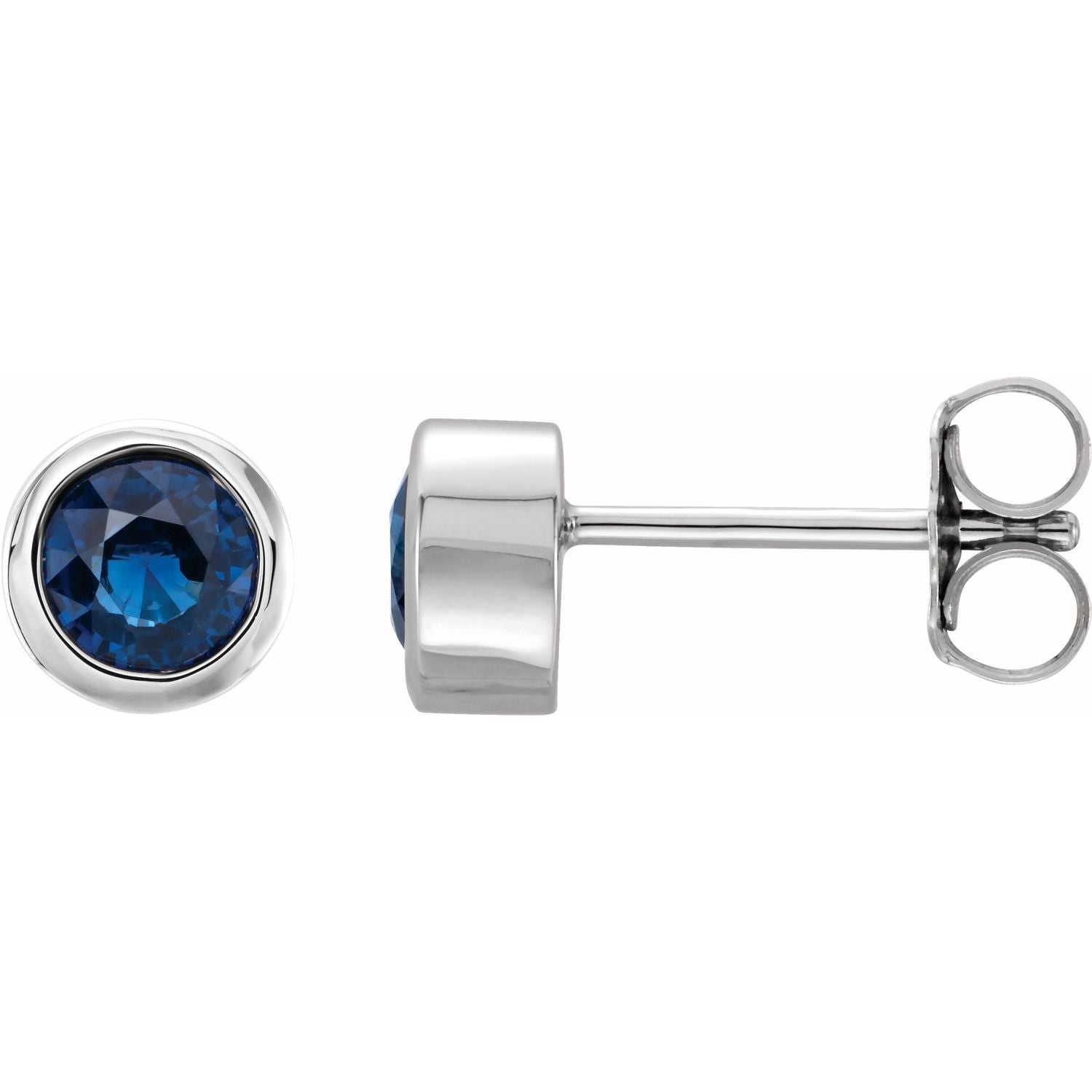 14K White Gold round natural blue sapphire earrings