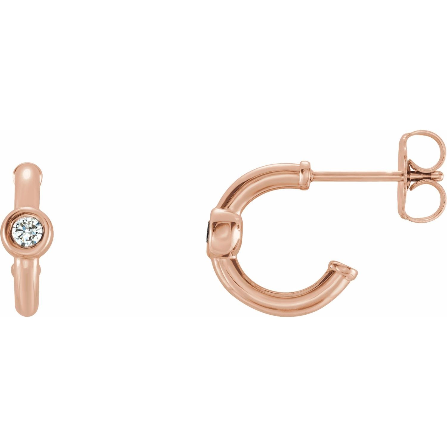 Natural Diamond Huggie Hoop Earrings in 14K Rose Gold