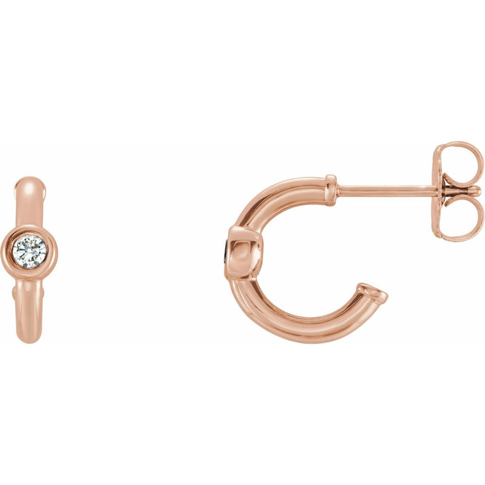 Natural Diamond Huggie Hoop Earrings in 14K Rose Gold