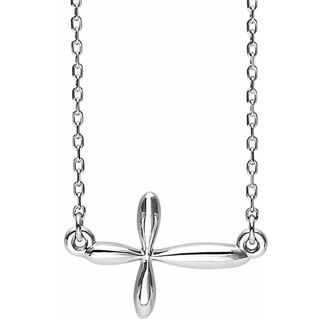 sideways cross necklace in 14k yellow gold