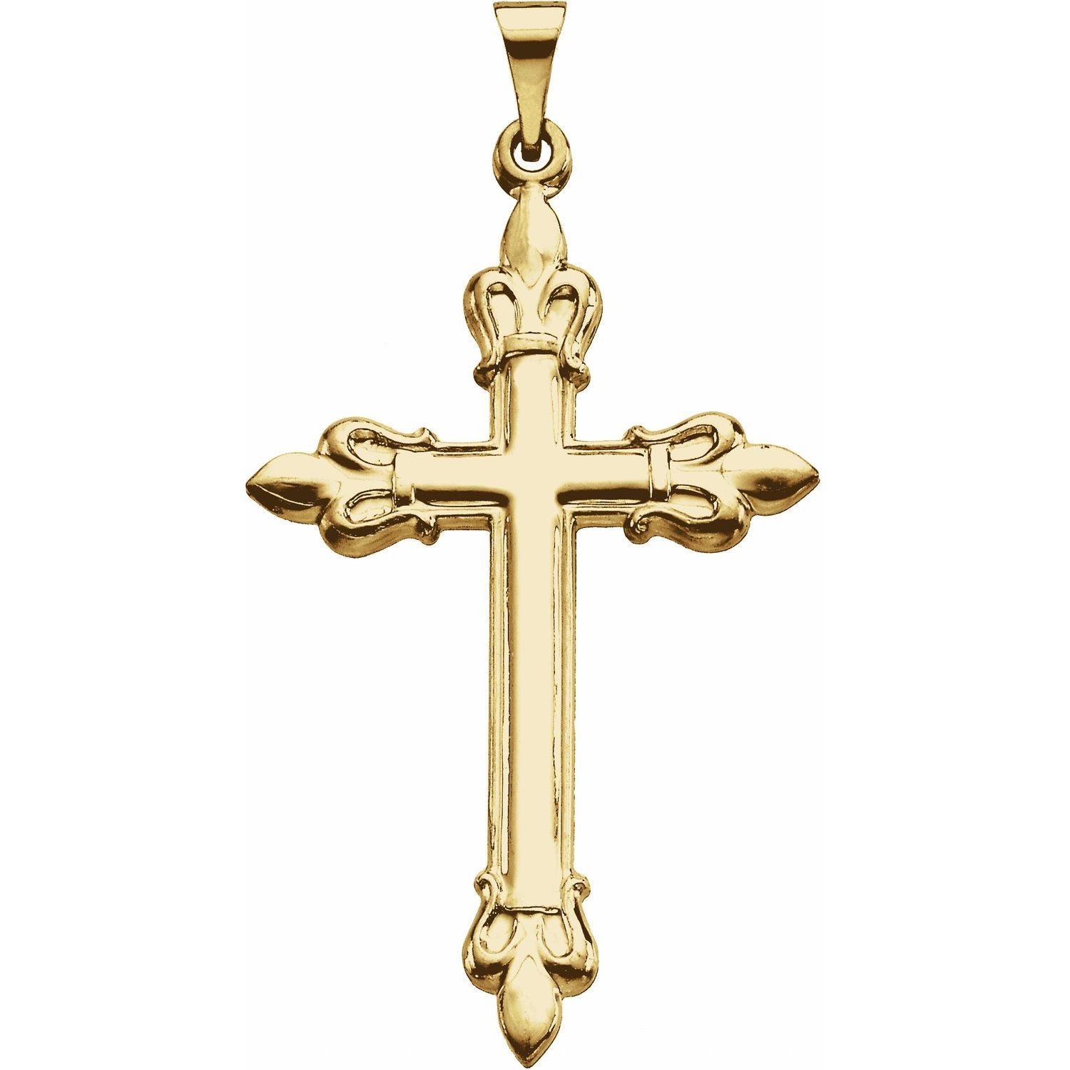 Fleur-de-Lis Cross Pendant in 14K Yellow Gold