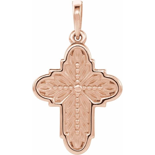 ornate leaf cross pendant in 14k rose gold