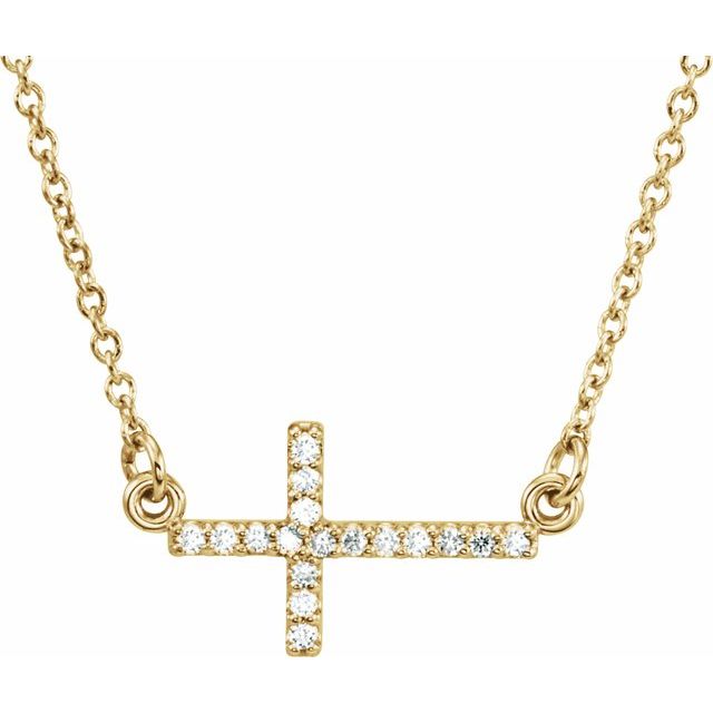 diamond sideways cross necklace in 14k yellow gold