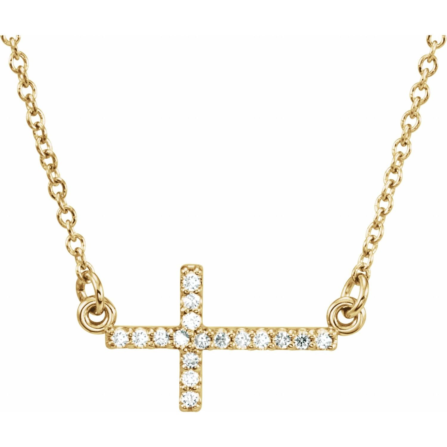 Diamond Sideways Cross Necklace in 14K Yellow Gold