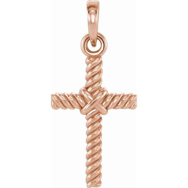 rope-textured cross pendant in 14k rose gold