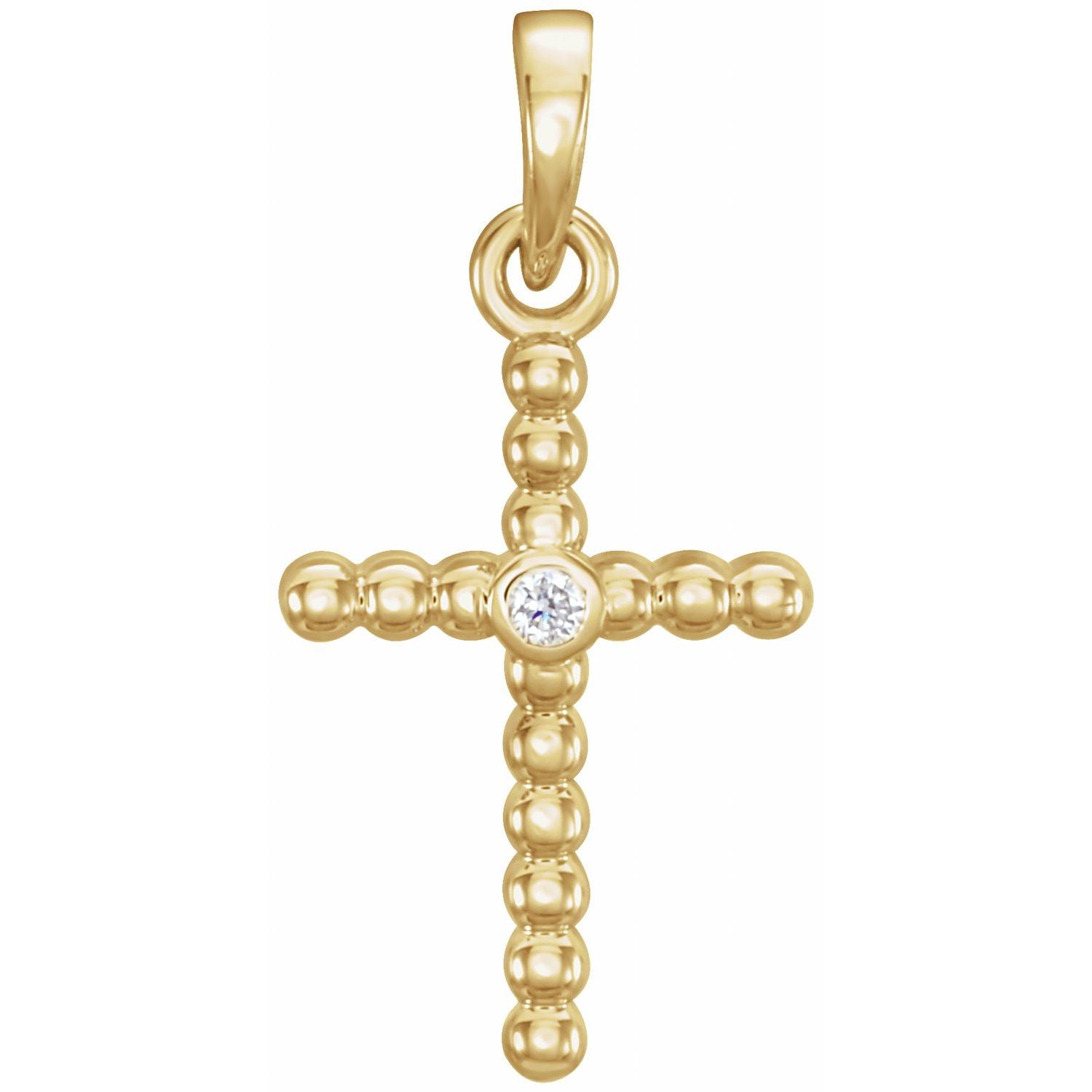 Diamond Beaded Cross Pendant in 14K Yellow Gold